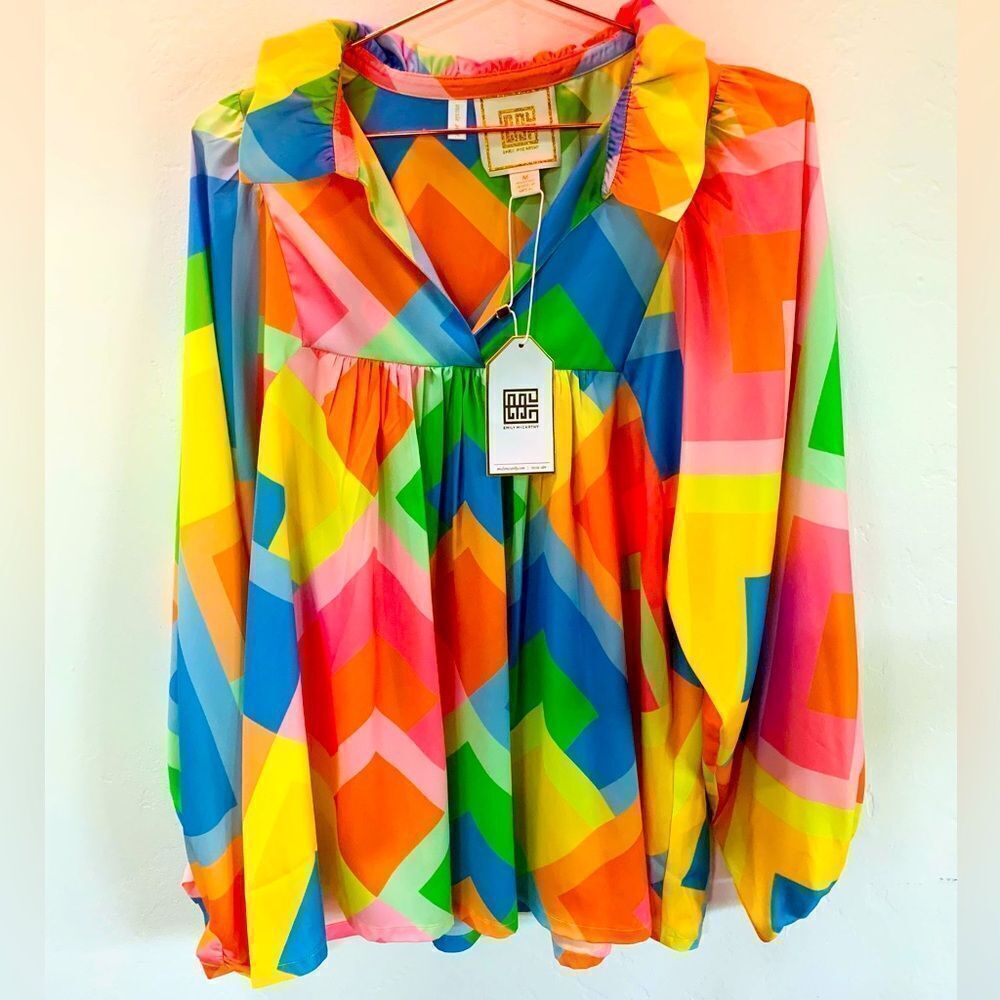 Emily McCarthy Stella Top Geo Multi Color Rainbow NWT Medium